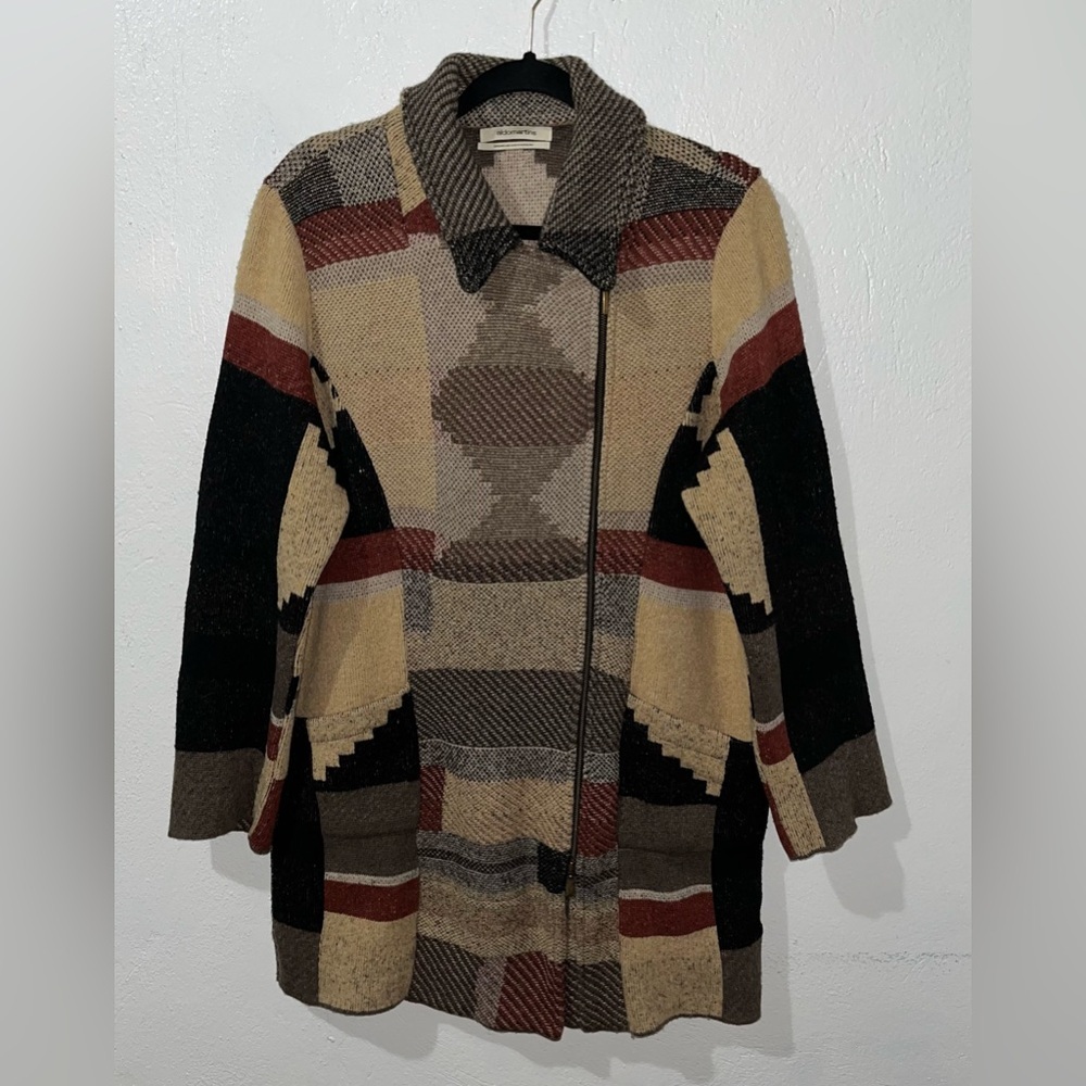 Anthropologie Aldomartins Teodora Heavy Knit Wool Blend Sweatercoat Geometric, 8